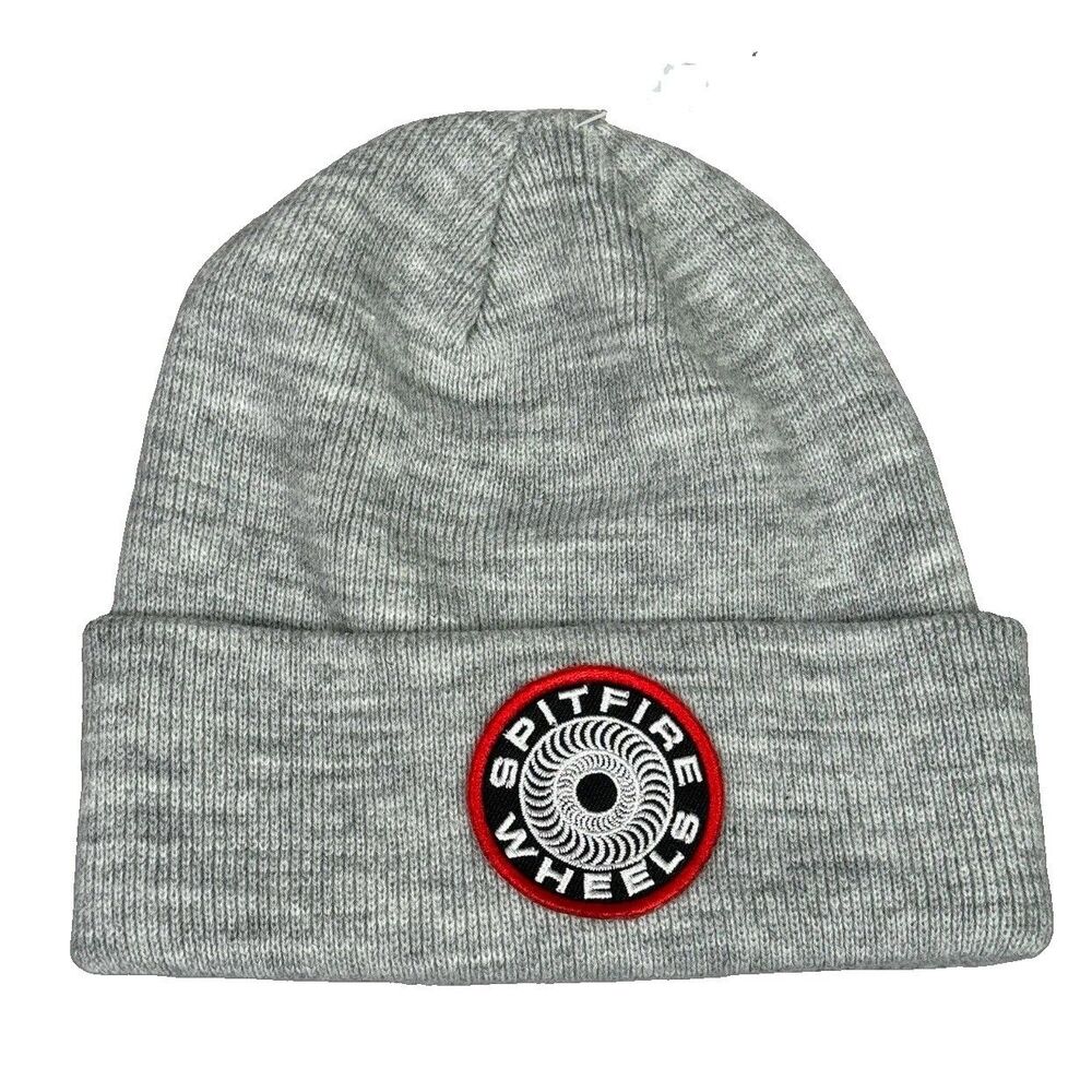 Spitfire‎ Wheels Beanie Hat Gray Cuffed Knit Skateboard Swirl Patch Streetwear